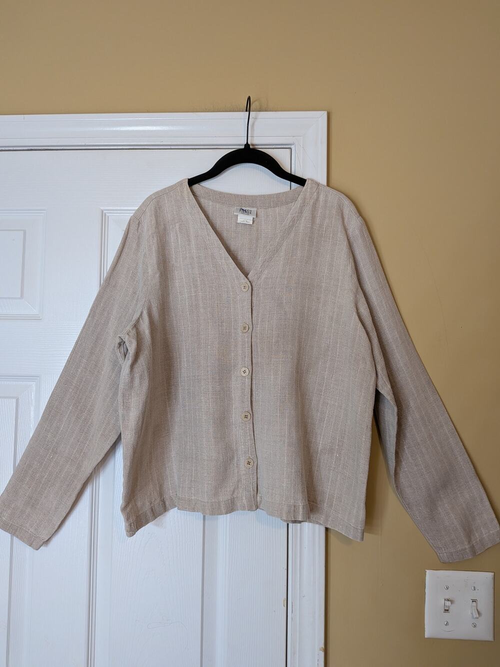 Eileen Fisher Petites 100% Linen Beige Button Front Jacket Top Size Small P